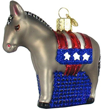Old World Christmas Democratic Donkey Glass Blown Ornament for Christmas Tree, Handcrafted Holiday Decoration, Police Collection