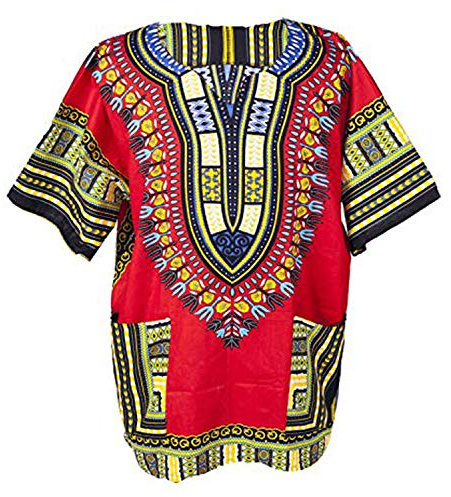 Lofbaz Unisex Dashiki Tradicional De Impresión de África Camisa Hippy XXL Rojo