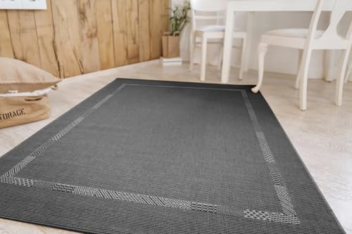 andiamo In- & Outdoor Kurzflor Louisville Webteppich ohne Flor Bordüre Teppich Polypropylen anthrazit 133x190 cm