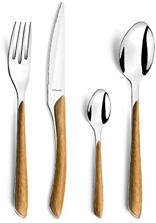 Amefa ECLAT Besteck Set NATURE Braun Holz Essbesteck 24-teilig für 6 Personen Edelstahl rostfrei Kunststoff-Griffschalen in Holzoptik spülmaschinenfest Besteck Set 6 Personen