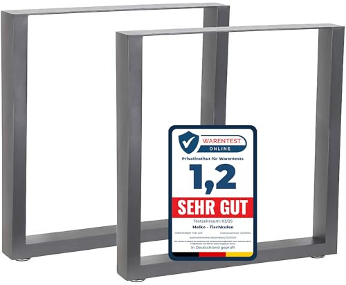Melko Tischbeine Tischkufen 2er Set 70x72 cm bis 400 kg Stahl Grau | Vierkantprofil 8x4 cm, Grundplatte 80x40 mm, pulverbeschichtet, inkl. Bodenschoner, für Schreibtisch, Couchtisch und Sitzbank