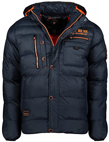 Geographical Norway Homme Veste Matelassée Veste d'hiver – avec Doublure Chaud Anorak - Veste D'Extérieur pour la Hiver/Automne dans Bundle avec UD Beanie - Marine, M