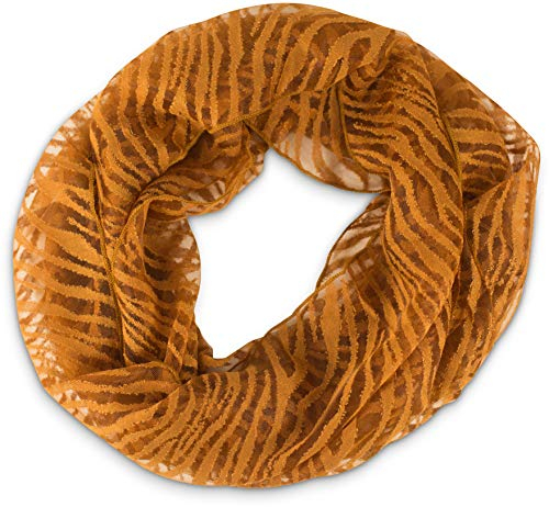 fashionchimp Loop Sommer-Schlauchschal für Damen mit Ausbrenn-Muster, Baumwolle und Polyester, leichter XXL Schal (Cognac-Streifen)