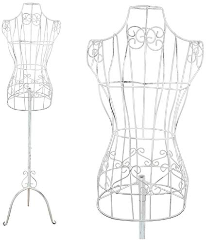 PrimoLiving Metall Schneiderpuppe Ana in Antik-Weiß - höhenverstellbare Vintage Kleiderpuppe - ideal als weibliche Schaufensterpuppe oder Kleiderständer - P-12918