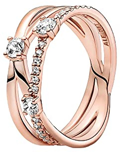 PANDORA Ring Timeless funkelnder Dreifachring Zirkonia rosévergoldet 189400C01 56