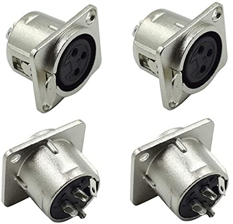 GDQLCNXB XLR Female Jack 3 Pin Panel Mount Jacks, XLR Female Socket Audio Speaker Microphone Connector 4Pcs,Silver Metal Housing