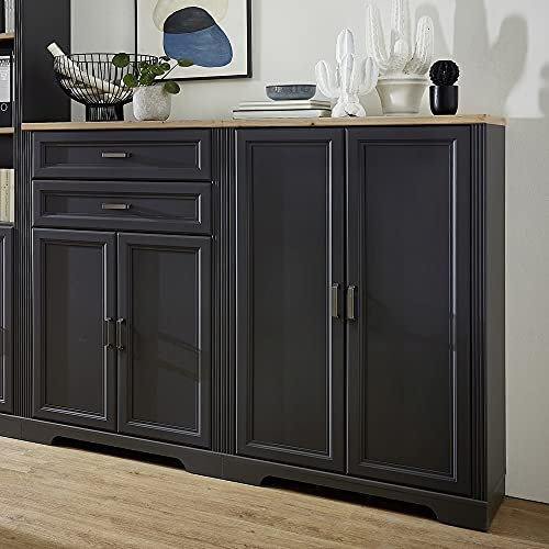 Lomadox Aktenschrank Set in Graphit mit Artisan Eiche Nb.
