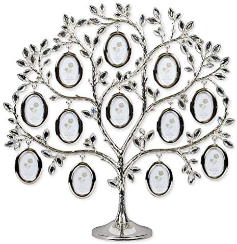 MLSJM Árbol genealógico de Cristal de Metal, árbol con Marco de Fotos Familiar, 12 Fotos Colgantes, árbol de exhibición, árbol genealógico de Cristal de Metal para decoración del hogar