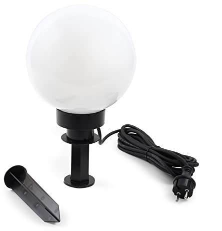 Wiltec Kugelleuchte Ø 20 cm mit Erdspieß, Gartenleuchte 40 W mit Kugellampe, Gartenbeleuchtung mit E-27 Fassung, IP44 Außenbeleuchtung Garten