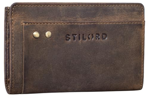 STILORD “Malio” Borsellino Portachiavi in Pelle Vintage Portafoglio Uomo con Astuccio per Chiavi Slim Wallet con Anelli per Chiavi Porta Carte Anti RFID Cuoio Genuino Colore:marrone medio