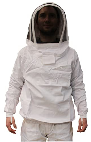 Qualitäts Imkeranzug: Imkerblouson, Imkerhemd, Imkerpullover / Tunika mit selbsttragender Haube - Fechtschleier, kompakt, stabil, 100% Baumwolle (4XL)