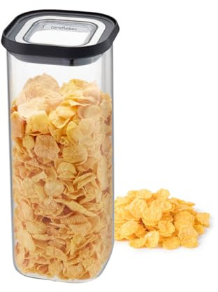 GEFU Vorratsdose 1.900 ml - Vorratsglas mit Deckel luftdicht - Glasbehälter | Stapelbarer Küchenbehälter aus Borosilikatglas - Inklusive 3 Etiketten - Ideal für Müsli, Nudeln & Mehl