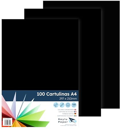 RAYLU PAPER – Tonpapier A4, 100 Stück Kartonpapier 180g/m², 210 x 297 mm, professionelle farbige Kartons für Büro, Kopierpapier, Buntes Papier zum Basteln (Schwarz)