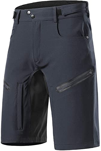 FASCINATDECO Fahrradhose Herren Kurz Schnelltrocknende Leichte Radhose Herren Kurz Radlerhose ohne Polster MTB Fahrradshorts mit 5 Reißverschlusstaschen (Dunkelgrau,XL)