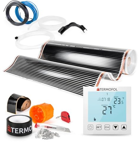 Termofol Calefacción eléctrica por suelo radiante lámina calefactora 230 V – con termostato H1 blanco – Potencia 140 W/m2 – Superficie 1,5 m² – Juego completo para suelo radiante, pared o techo