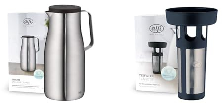 alfi Isolierkanne Sutdio TT, Edelstahl mattiert 1,5L, Edelstahleinsatz, spülmaschinenfest 1297.205.150, Kanne für 10 Tassen & 9114.000.003 Teefilter Dan, Kunststoff mit Edelstahlfilterfolie