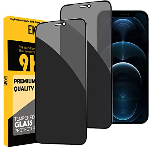 EKAM Privacy Screen Protector For iPhone 12, Anti Spy Tempered Glass [Bubble Free] [Case Friendly] Screen Protector for iPhone 12-6.1 Inch [2 PACK]