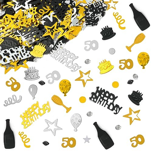 OSDUE Konfetti 50 Geburtstag Deko, Schwarz Gold Silber 30g | Happy Birthday Confetti, für Geburtstagstorte Tortendeko Tischdeko, Jubiläum Party Supplies & Tischdeko