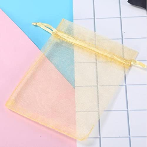 ORGEFY 100 Stück/Los Organza-Beutel mit Kordelzug, 5 x 7 cm, 7 x 9 9 x 12, 10 x 15 cm, Schmuckverpackung, Hochzeit, Weihnachten, Geburtstag, Geschenkverpackung, Pouces, Gold, 5 x 7 cm