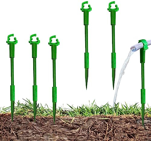 Crhexpva Green Plastic Hose Guide Stakes, Set of 6, 15 Feet, Protects Lawn & Plants, Heavy Duty Hose Guide Spikes