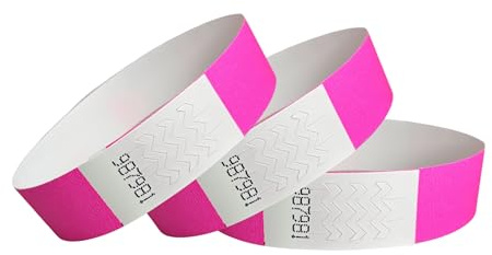 CINTAPUNTO Braccialetti carta eventi - 1000 pezzi - identificativi colorati tipo Tyvek Bracciali di carta impermeabili - braccialetto discoteche - per feste festival con chiusura adesiva - Neon Pink