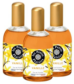 Les Petits Plaisirs - Lot de 3 - Eau de toilette Vanille, Eau de toilette femme, Chaleureuse et ambrée. Coffret cadeau femme, Made in France, flacon 110ml