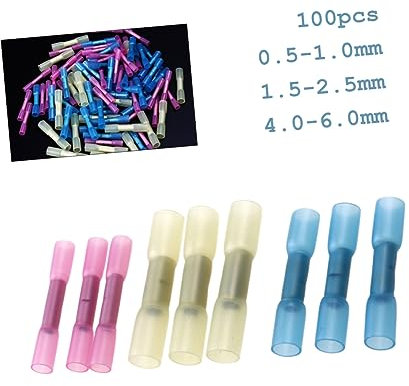 Angoily 100stücke Wasserdichte Wärmeschrumpfende Isolierte Crimpverbinder Awg Für Kabel Und Draht Mit Crimp Und Versiegelungstechnik Aus Robustem Kupfer Pvc Und Weißblech Gelb Rot Blau
