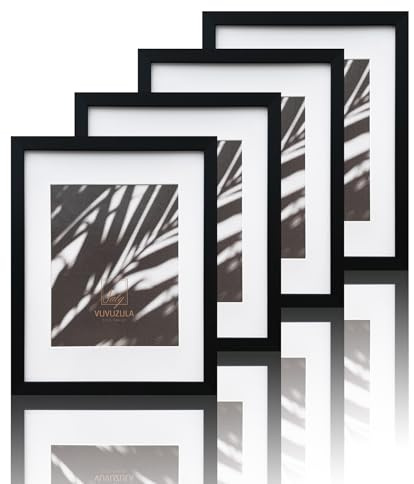 VUVUZULA Bilderrahmen mit Passepartout, 35,6 x 27,9 cm, Schwarz, 4 Stück