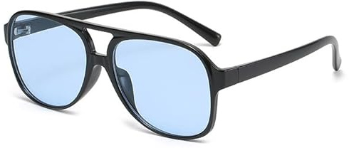 JCTAIFOO Mode Rechteckige Sonnenbrille Herren Damen, Vintage 70er Quadratisch Brille, Retro Oval Sonnenbrille Schwarz/Blau