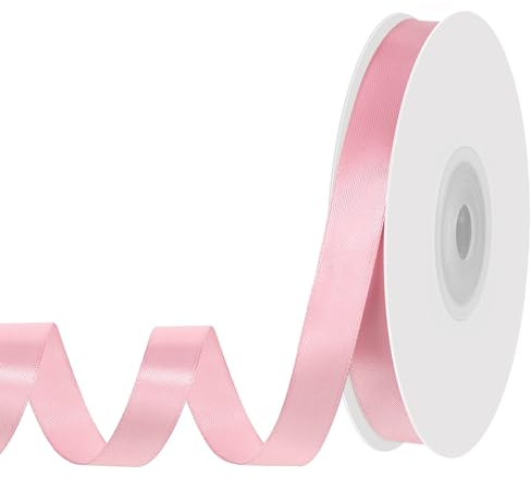 woric 50m Schleifenband Rosa, 15mm Geschenkband Dekoband Rosa Band für Kommunion Deko Hochzeit Geburtstag Taufe Muttertag Geschenkverpackung Basteln