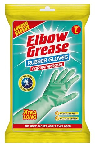 Ozmoint Multipack - Elbow Grease Xtra Long Bathroom Rubber Gloves - Antibacterial, Comfort Fit, Cotton Lined (1, Large)
