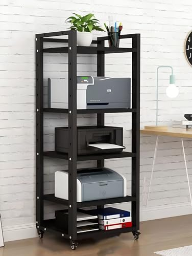 SRNSAEB HiFi Rack HiFi Regal Audio-Geräte-Rack-Schrank auf Rädern, 4, 5, 6, 7 Etagen, Robustes DVD-Speichermedien-Regal, HiFi-Racks für Zuhause, schwarz/weiß, moderner Audio-Rack-Tower(Black,5-Tier)