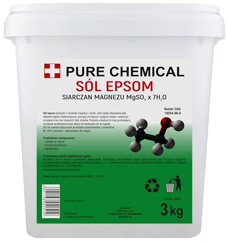 CHOSA Sale di Epsom 3kg - Solfato di Magnesio Naturale per Relax, Corpo e SPA - Cristalli Purissimi per Benessere - Sali per Bagni - Pelle Liscia - Rilassamento Muscolare