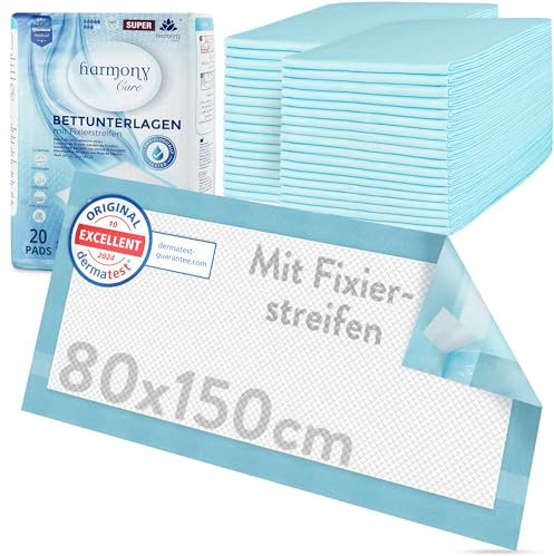 Harmony Care® 40 x Protectores de Cama con Tiras de fijación – 80 x 150 cm absorbentes – Almohadillas Antideslizantes Desechables para incontinencia