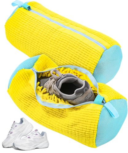 Bixury Schuhwaschbeutel Waschmaschine Schuhbeutel Waschmaschine, 2 Stück Multi Wäschesack Schuhe mit 360° Reinigungsflaum, Selbstreinigende Schuhe Waschbeutel für Waschmaschine und Trockner