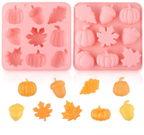 2pcs Moule en Silicone Halloween, 3D Halloween Thanksgiving, Bonbons Automne Feuille d'Érable Citrouilles pour la Pâtisserie Chocolat Dessert Gomme Gelée Décoration de Cupcakes