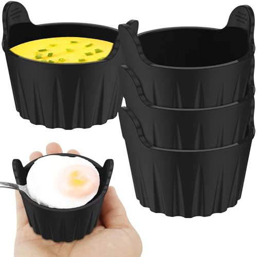 6 Pack Ramekins for Air Fryer, Silicone Egg Poacher Cups, Reusable Food Grade, Microwave Egg Poacher, Mini Muffin Tray, Cupcake Cases for Air Fryer, Oven and Microwave, Black