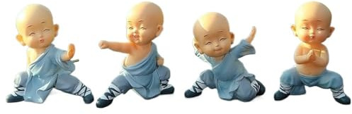 Artisanat, artisanat de décoration, statue de petit moine chinois Kung Fu, figurine d'art zen de Bouddha Shaolin en résine, lot de 4, puissante statue de moine Kung Fu for la décoration de la maison o