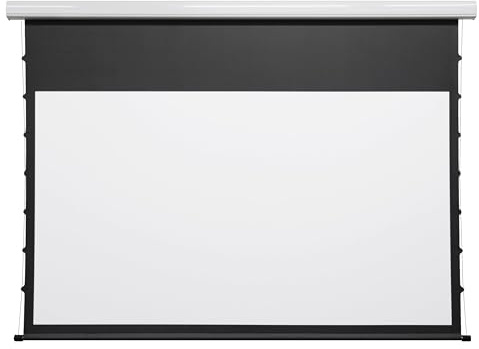 Tensioned Motorized Electric Drop Down 4K/8K Projection Screen, 110 Diagonal 16:9 Matte White with White Aluminum Case Silver Ticket Products P169110