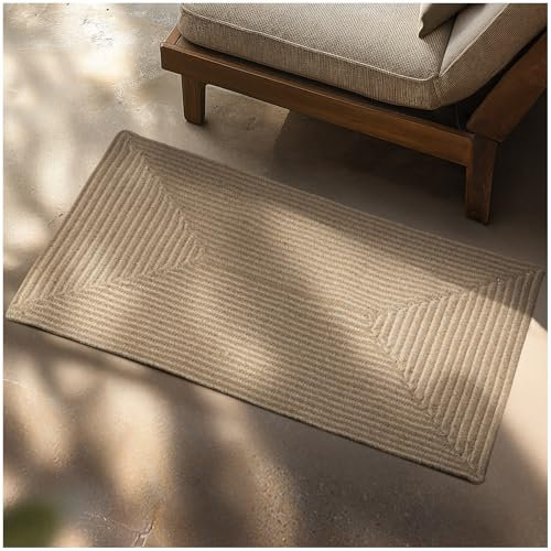 tectake® Teppich in Jute Optik, handgewebte Boho Deko, Pflegeleichte Teppiche für Wohnzimmer Deko modern, im Schlafzimmer, für Badezimmer, im Kinderzimmer, als Küchenteppich oder Läufer - 60 x 90 cm