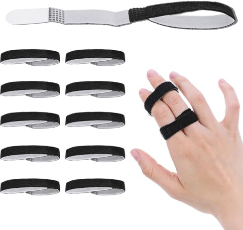 Wanmu Buddy Tape - 10 cintas para dedos acolchadas, cintas de velcro para dedos, férula de dedo meñique para soporte de dedo lesionado, atascado, hinchado, lavable y reutilizable (negro)