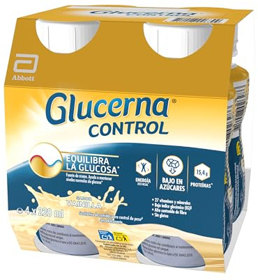 Glucerna Control | Equilibrio Glicemico | Pasto Sostitutivo con Basso Contenuto di Zuccheri| Confezione 4x220 ml, Gusto Vaniglia