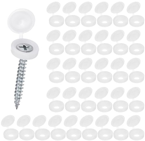 M METERXITY 100-Pack Plastic Hinged Screw Cover Caps, 4mm Shutter Screws with Caps, Fold Snap Washer Covers, Washer Flip Protection Covering M3 M4 M5 Screws Heads [White]