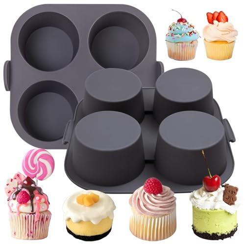 Butabeishy Silikon Muffinform 4er für Airfryer, 17,5 x 16,5 cm | Antihaft-Oberfläche, Mit Griffen, Für Heißluftfritteuse, Spülmaschinenfest, 4 runde Mulden