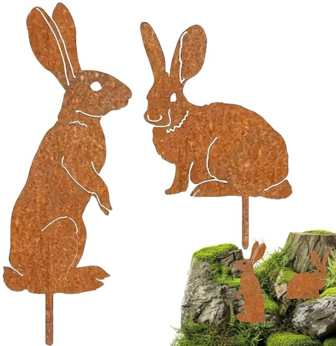 Generisch 2 Stück Osterhase Deko Gartenstecker, Metall Roststecker H-ase,Rost Metall Osterdeko H-asen Roststecker Für Ostern Und Frühling Gartendeko
