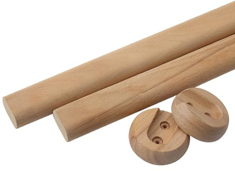Cammeciso Asta Appendiabiti in Legno, Kit Asta Ovale per Armadio, Salvaspazio per Camera, con Raccordi, Facile da Installare, per Vestiti