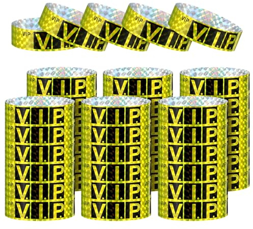 200 st VIP armband, vattentäta evenemang armband, laserpappersarmband för fester, konserter, festivaler, självhäftande stängning (guld)