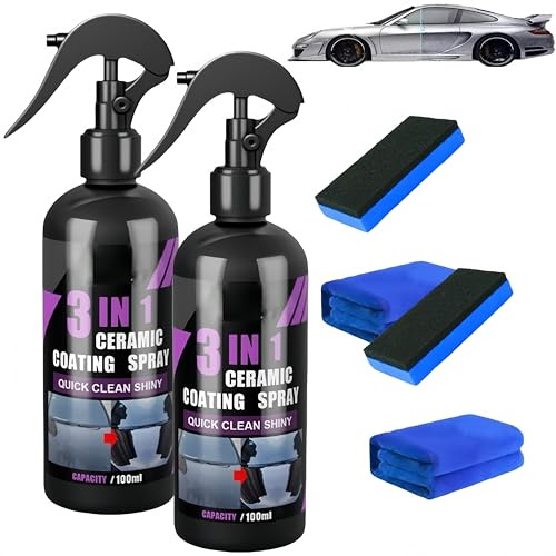Spray de Recubrimiento Cerámico 3 en 1, Agente de Recubrimiento de Pintura Nano Rápido de Alta Protección Multifuncional, Spray de Recubrimiento Hidrofóbico para Autos, Reparación Rápida (2 Piezas)