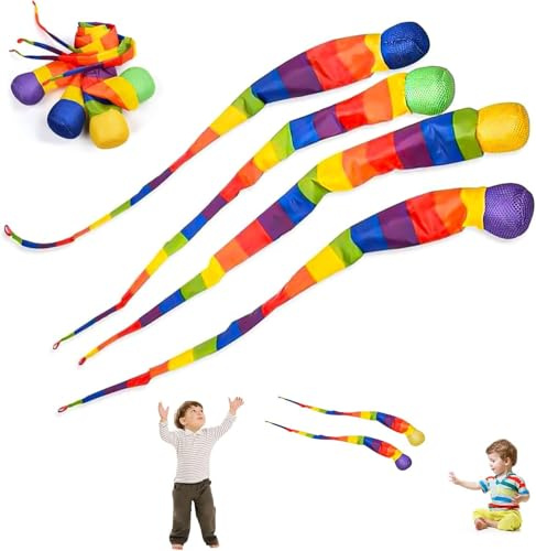 4 Stück Kometenball Schweifball Regenbogen Kinder, Meteors Ball, Regenbogenball Mit Schwanz Geschicklichkeitsspiel Jungens Mädchen, Fangen Werfen Sensorisches Trainingsspiel Für Kindergarten, Schule