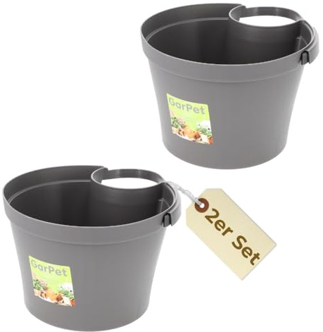 GarPet 2er Set Fallrohr Blumentopf Fallrohr Blumentopf für Regenrohr Regenrinne Säule Pfosten Abflussrohr Hängetopf Pflanztopf Pflanzgefäß Grau 22x22x15 cm